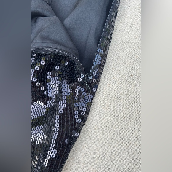 NWOT🌟VINTAGE🌟black sequined mini skirt overlapping draped front side zip… - Picture 11 of 15